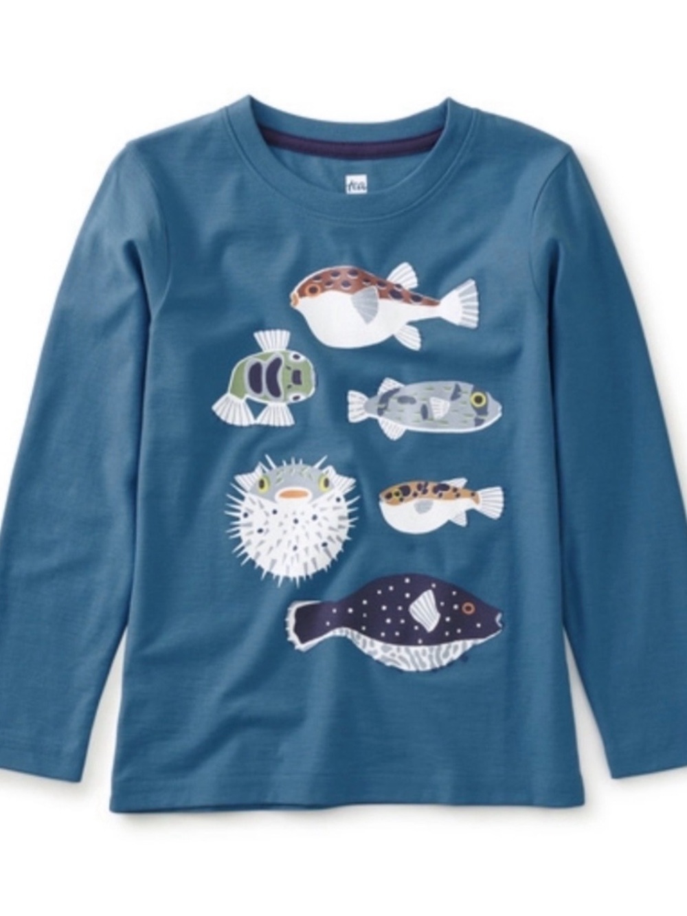 Tea Collection Puffer Fish Cotton Graphic Tee T-Shirt in Teal (Blue) Size 7 Boys